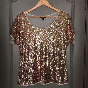 Express - Gold Sequence Top With Mesh Back